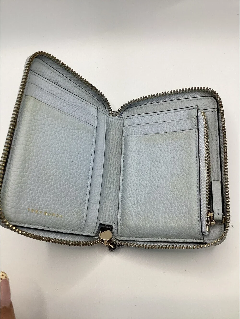 Tory Burch Robinson Blue Saffiano Leather Zip Around Continental Wallet